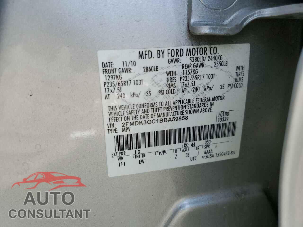 FORD EDGE 2011 - 2FMDK3GC1BBA59858