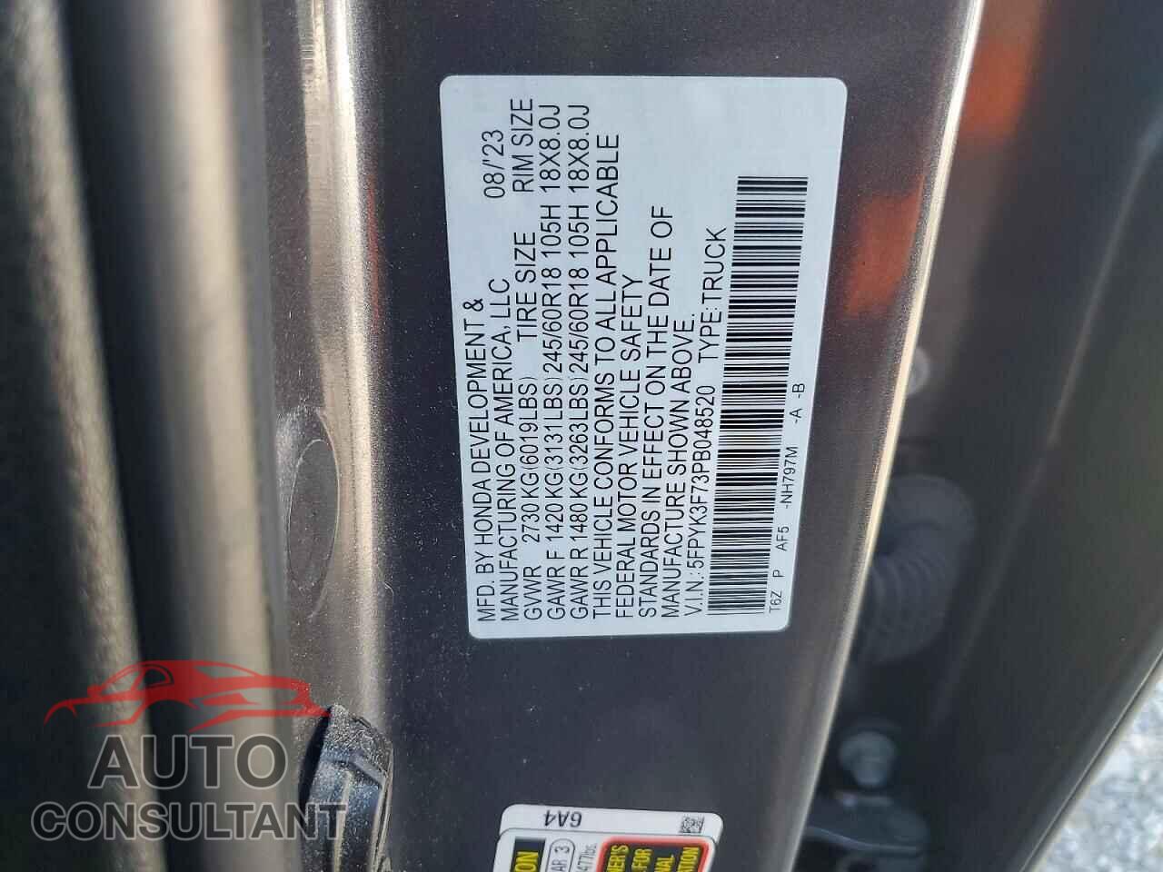 HONDA RIDGELINE 2023 - 5FPYK3F73PB048520