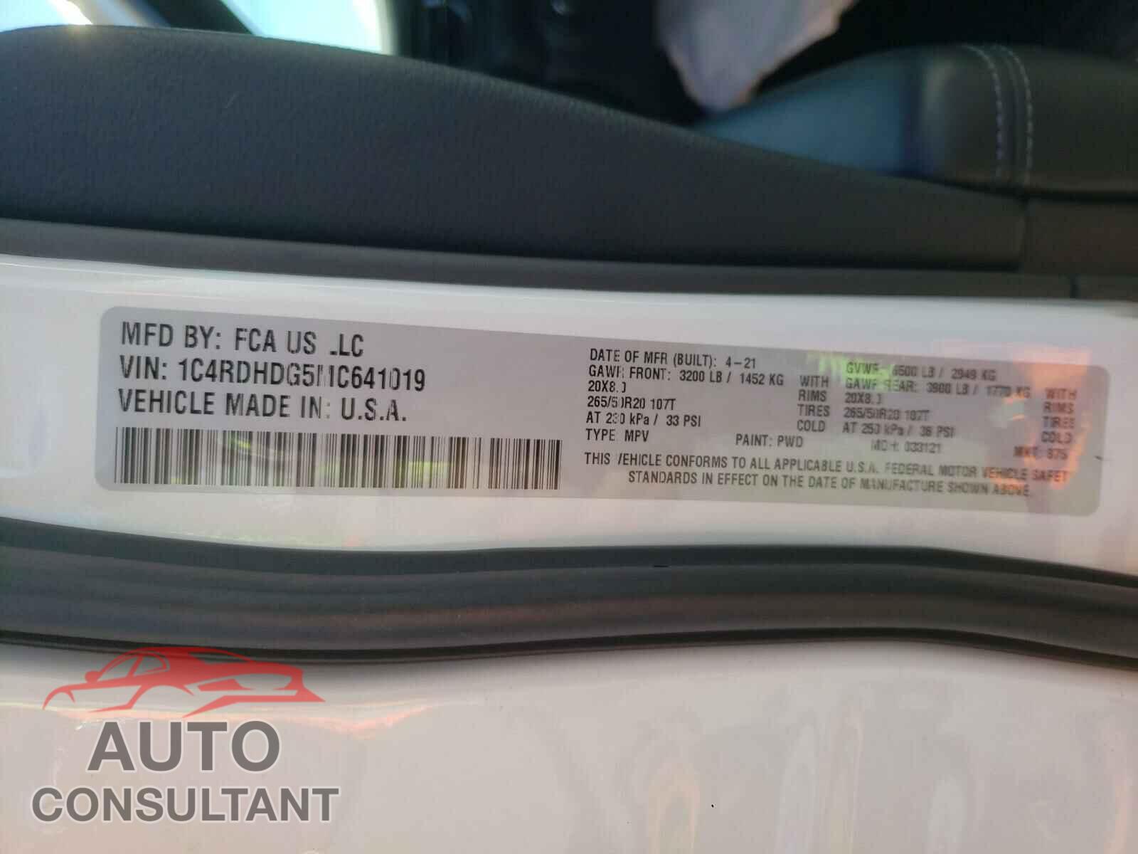 DODGE DURANGO 2021 - 1C4RDHDG5MC641019
