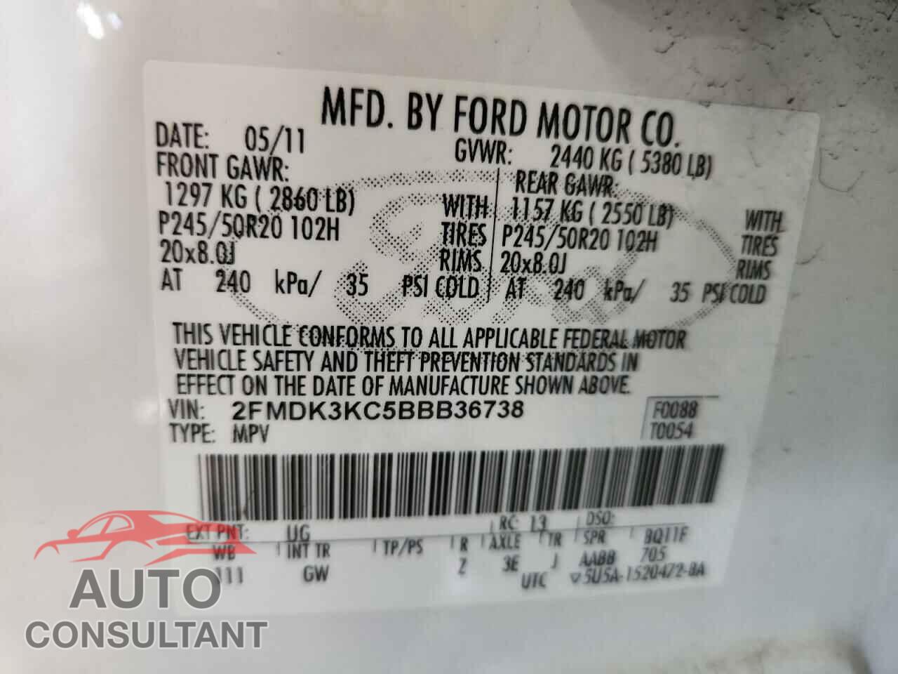 FORD EDGE 2011 - 2FMDK3KC5BBB36738