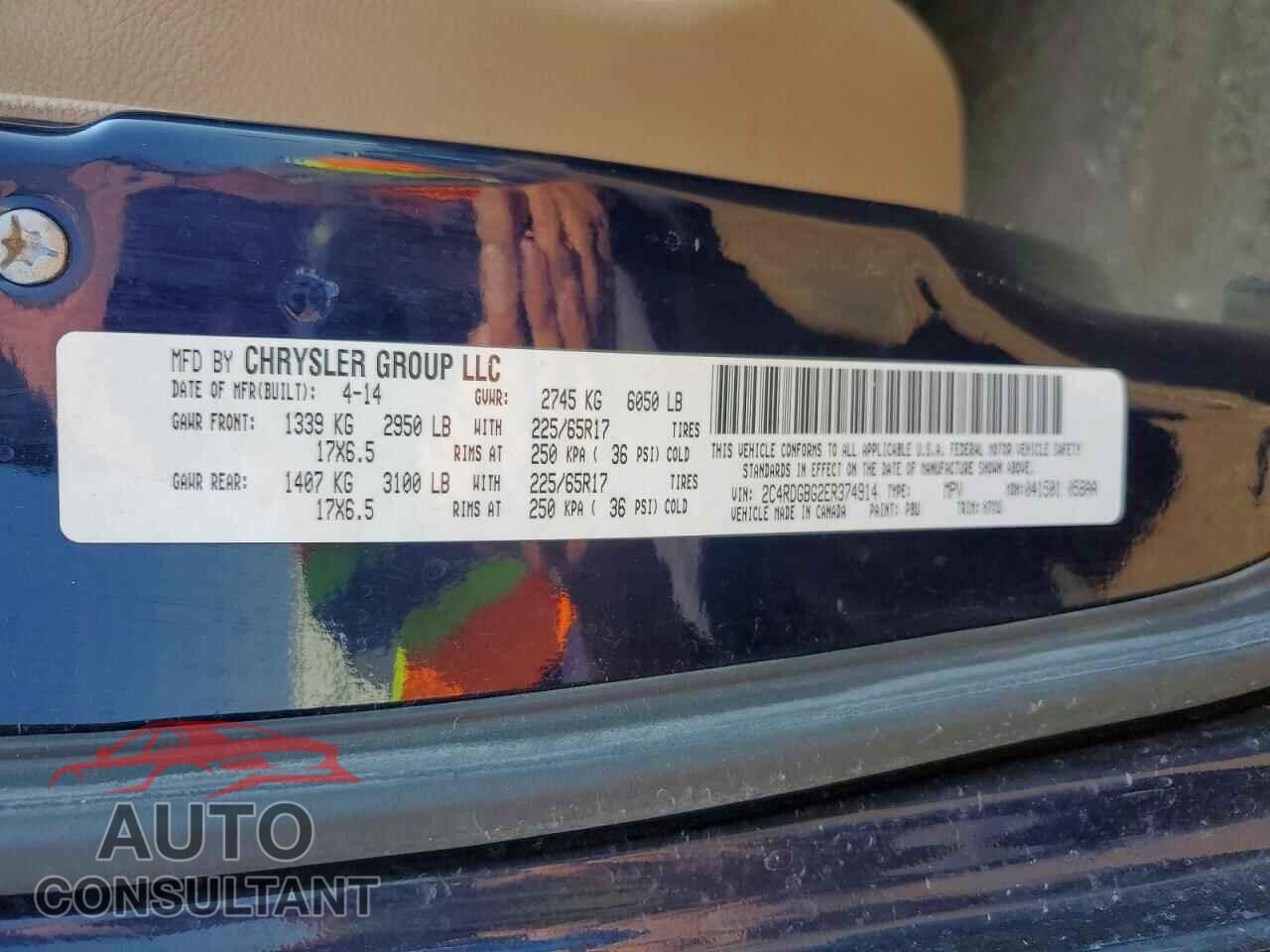DODGE CARAVAN 2014 - 2C4RDGBG2ER374914