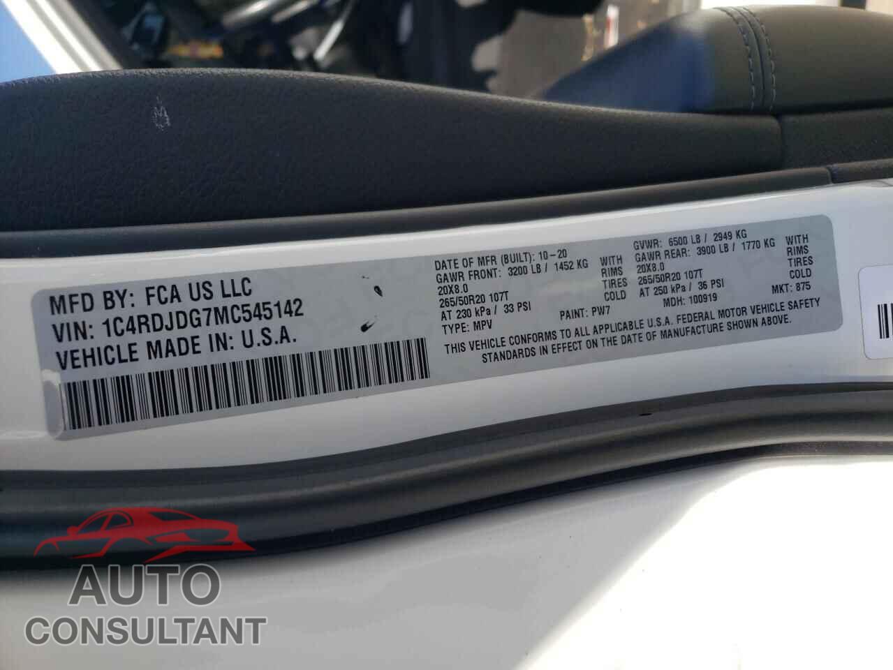 DODGE DURANGO 2021 - 1C4RDJDG7MC545142