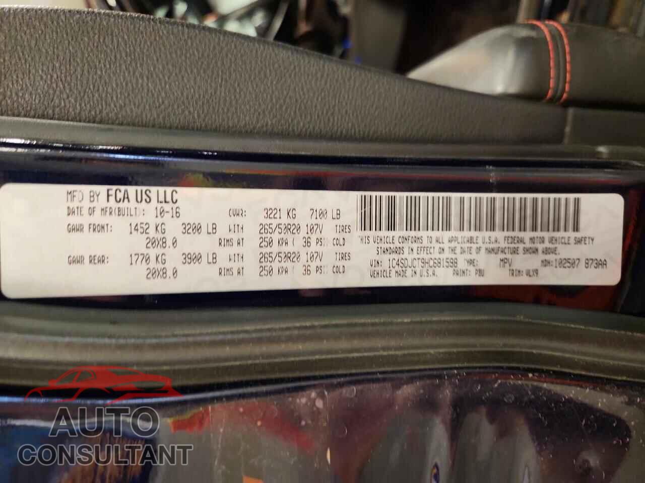 DODGE DURANGO 2017 - 1C4SDJCT9HC681598