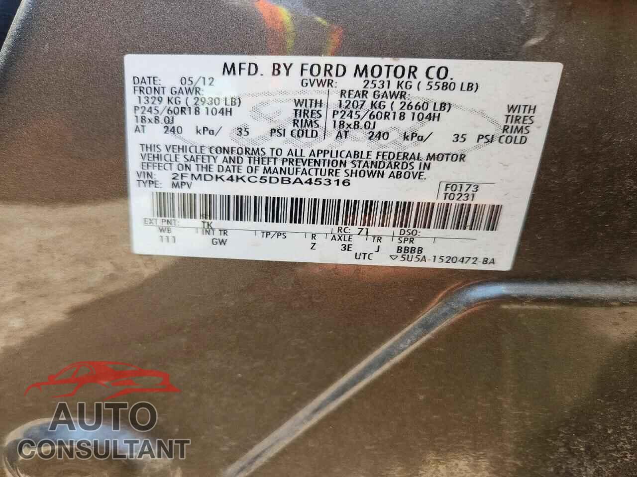 FORD EDGE 2013 - 2FMDK4KC5DBA45316