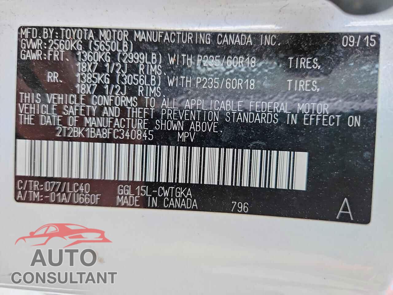 LEXUS RX350 2015 - 2T2BK1BA8FC340845