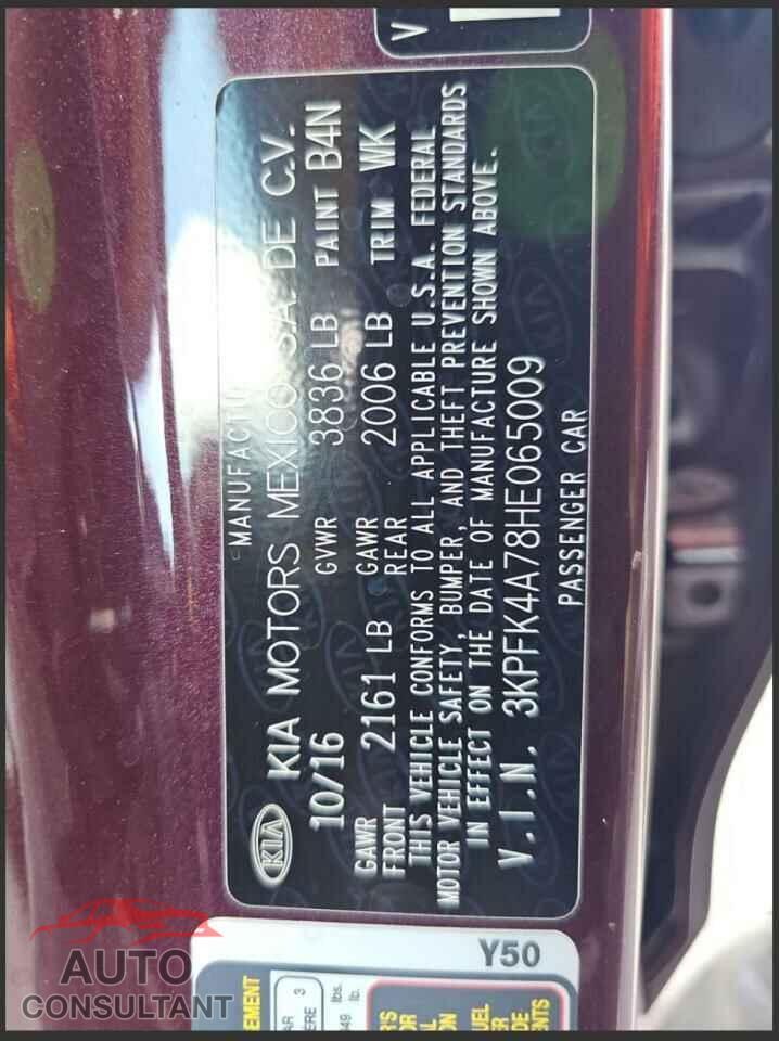 KIA FORTE 2017 - 3KPFK4A78HE065009