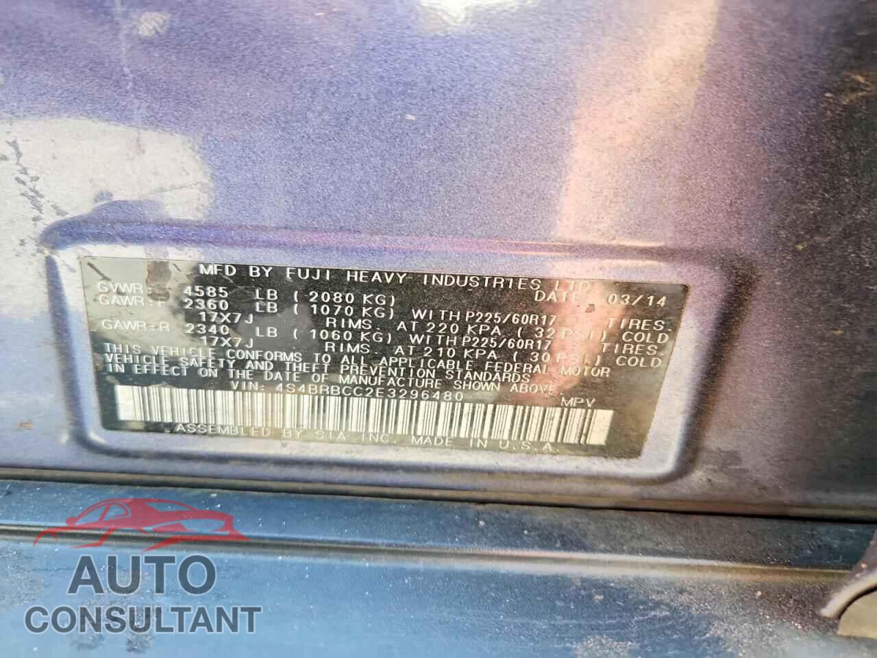 SUBARU OUTBACK 2014 - 4S4BRBCC2E3296480