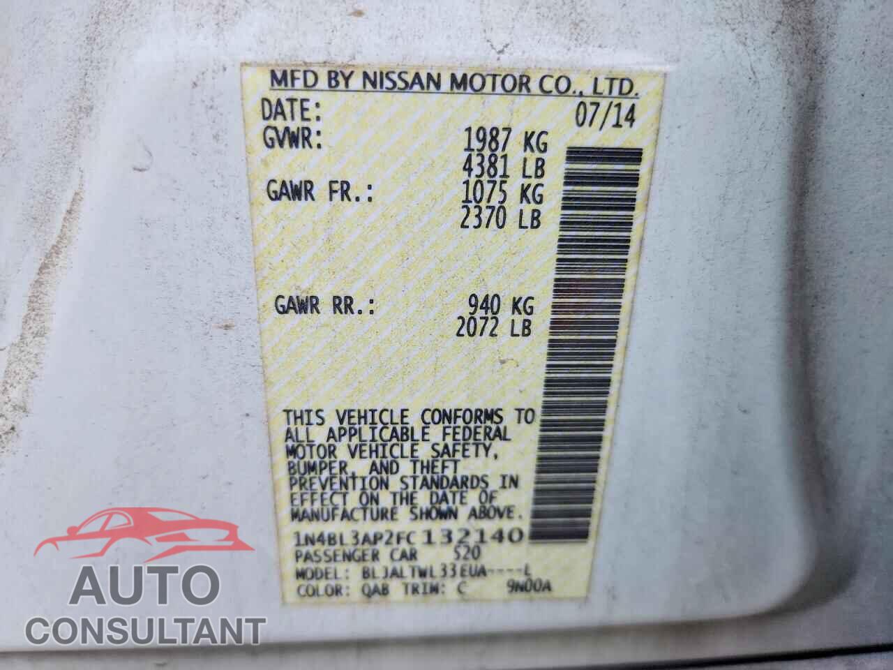 NISSAN ALTIMA 2015 - 1N4BL3AP2FC132140