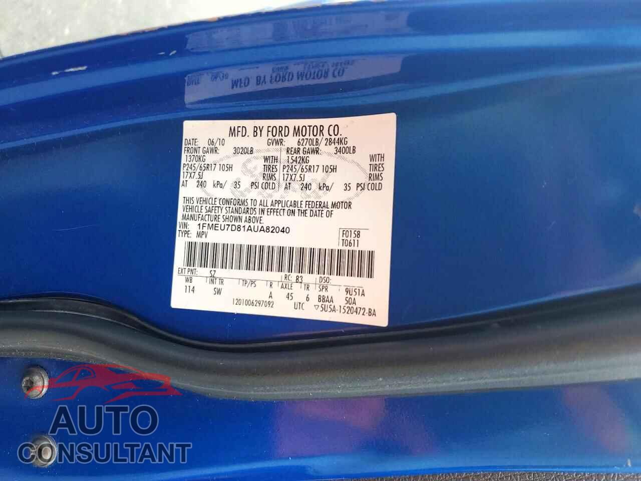FORD EXPLORER 2010 - 1FMEU7D81AUA82040