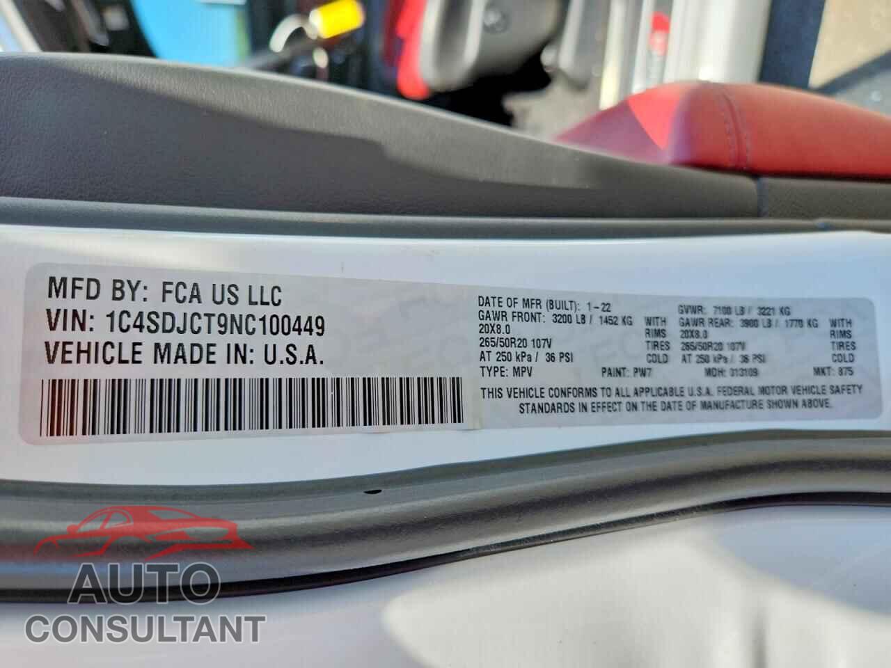 DODGE DURANGO 2022 - 1C4SDJCT9NC100449