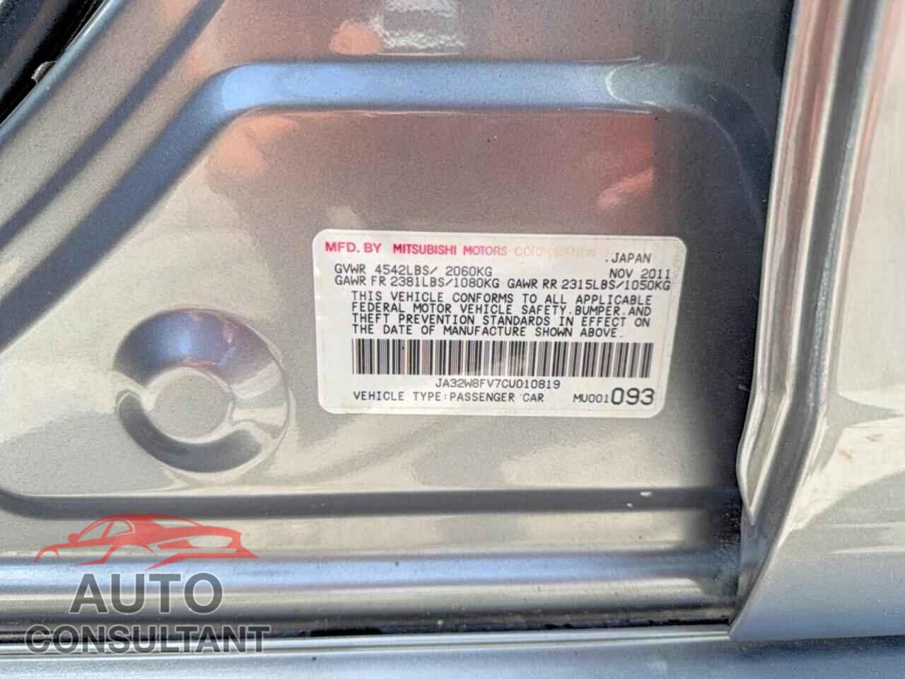 MITSUBISHI EVO 2012 - JA32W8FV7CU010819