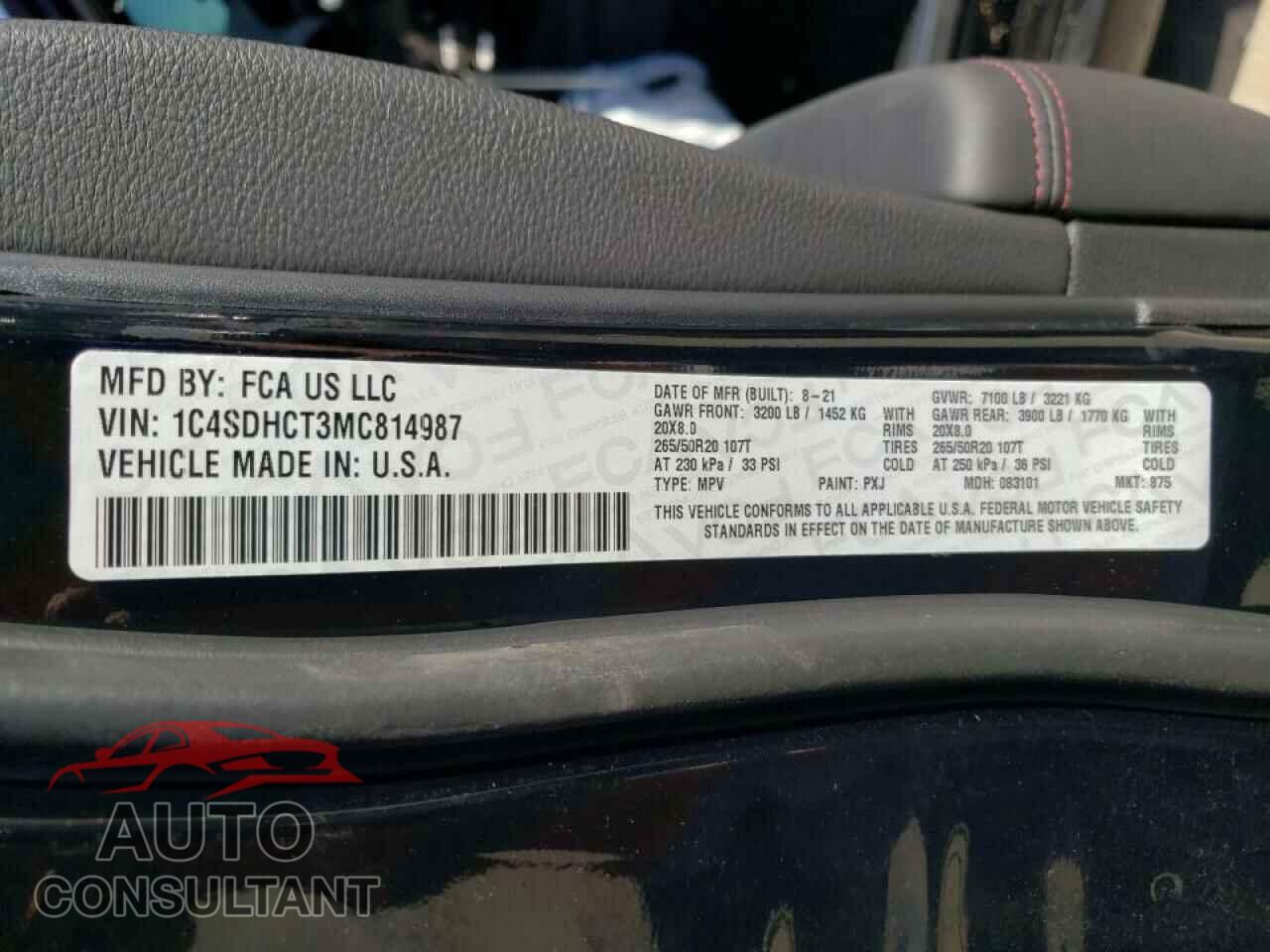 DODGE DURANGO 2021 - 1C4SDHCT3MC814987