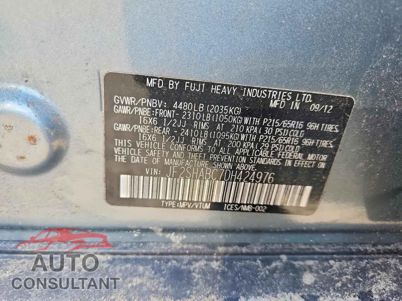 SUBARU FORESTER 2013 - JF2SHABC7DH424976