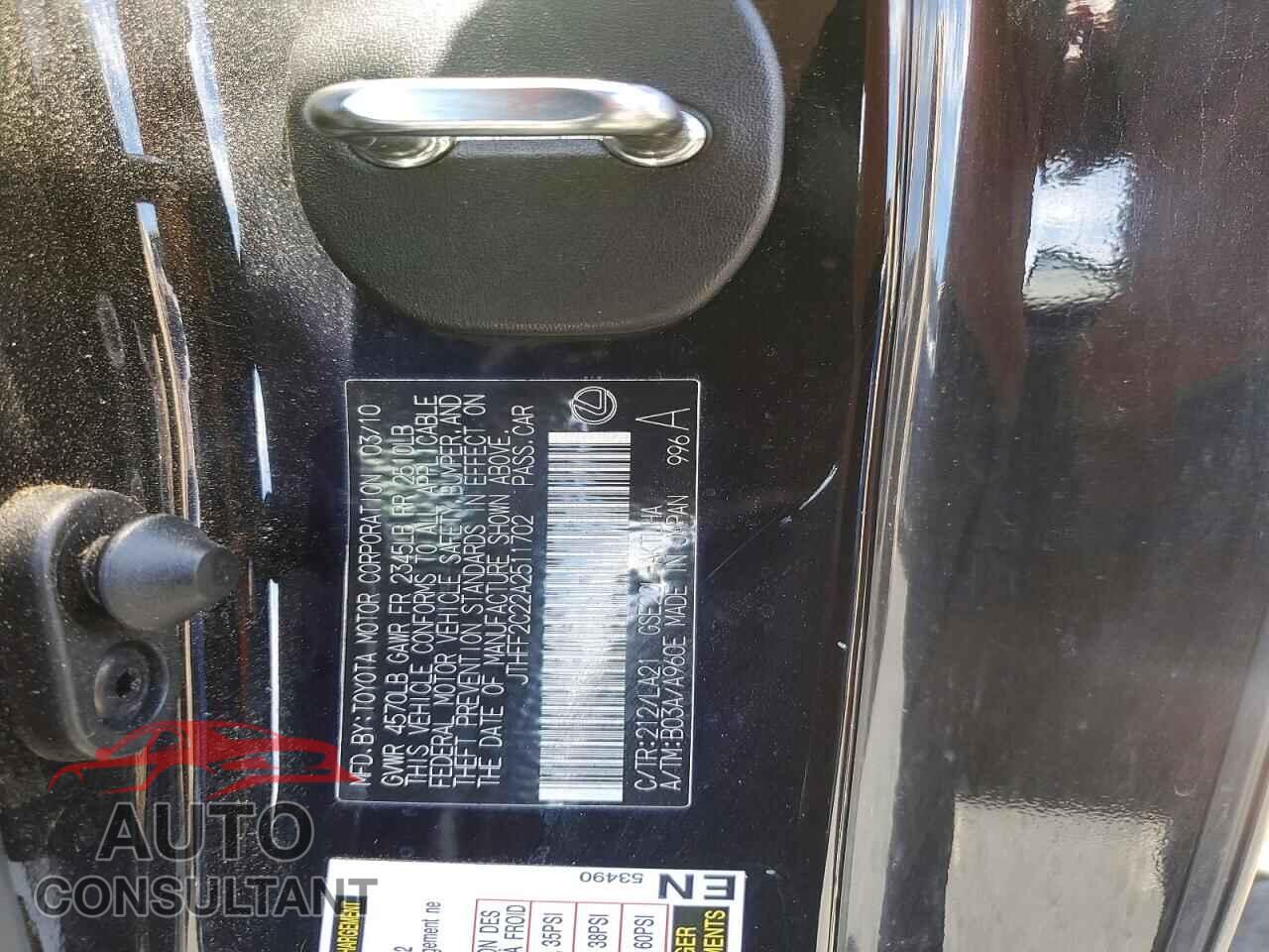 LEXUS IS 2010 - JTHFF2C22A2511702