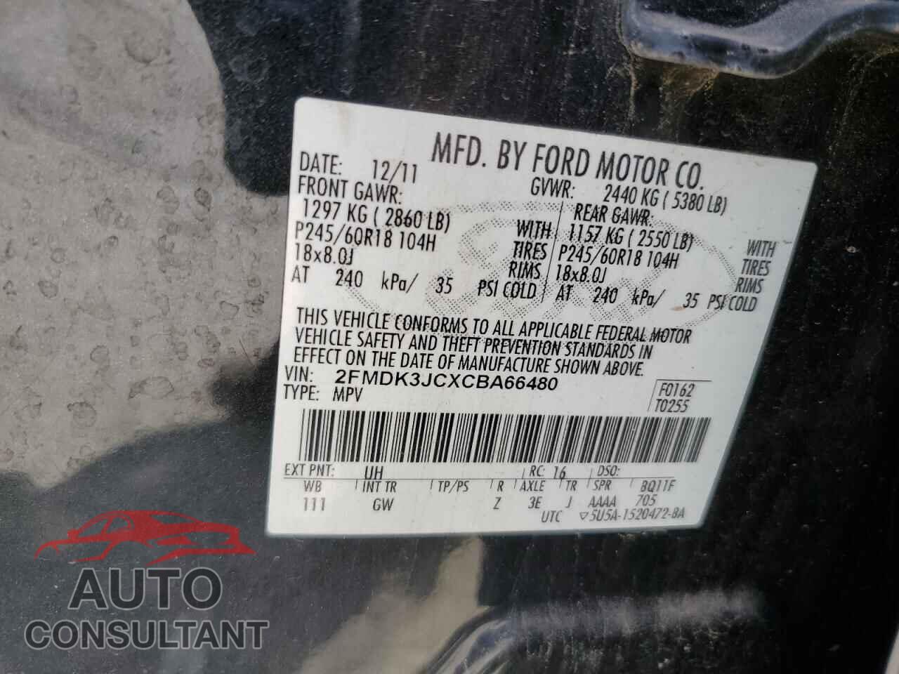 FORD EDGE 2012 - 2FMDK3JCXCBA66480