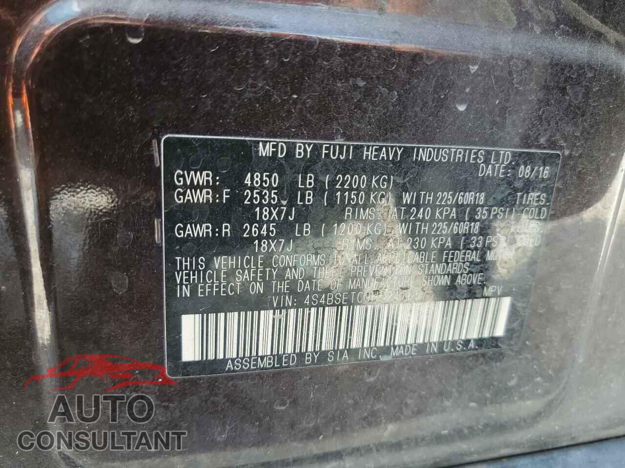 SUBARU OUTBACK 2017 - 4S4BSETC9H3247657