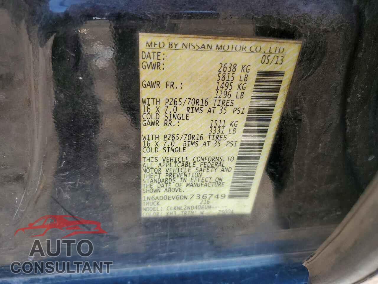 NISSAN FRONTIER 2013 - 1N6AD0EV6DN736749