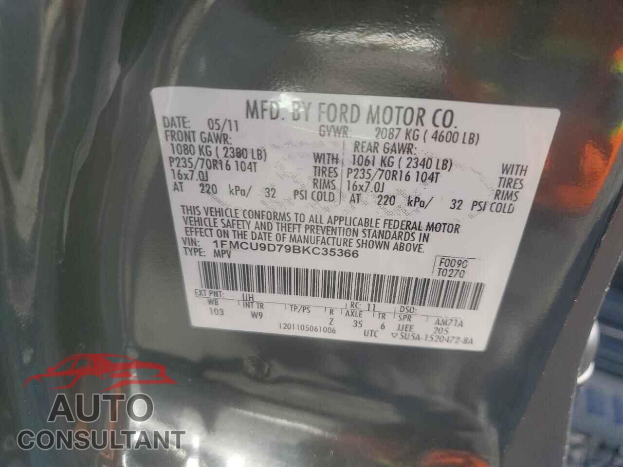 FORD ESCAPE 2011 - 1FMCU9D79BKC35366