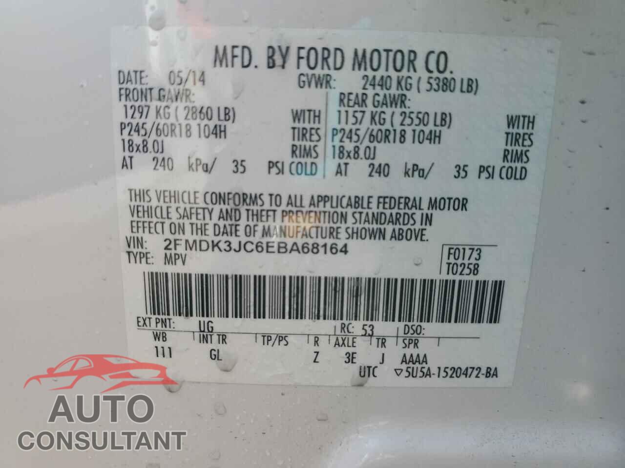 FORD EDGE 2014 - 2FMDK3JC6EBA68164