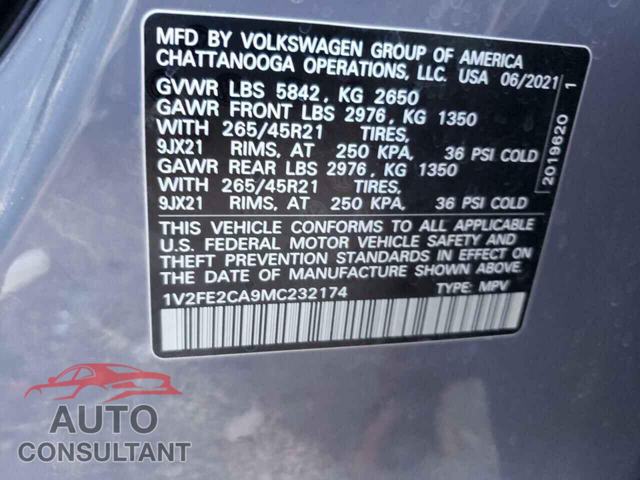 VOLKSWAGEN ATLAS 2021 - 1V2FE2CA9MC232174