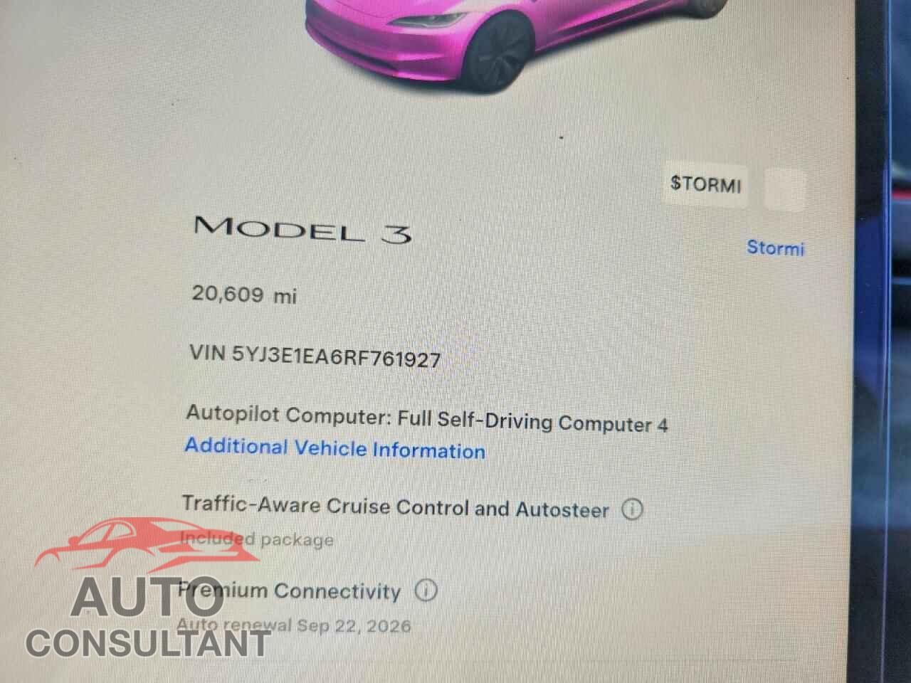TESLA MODEL 3 2024 - 5YJ3E1EA6RF761927