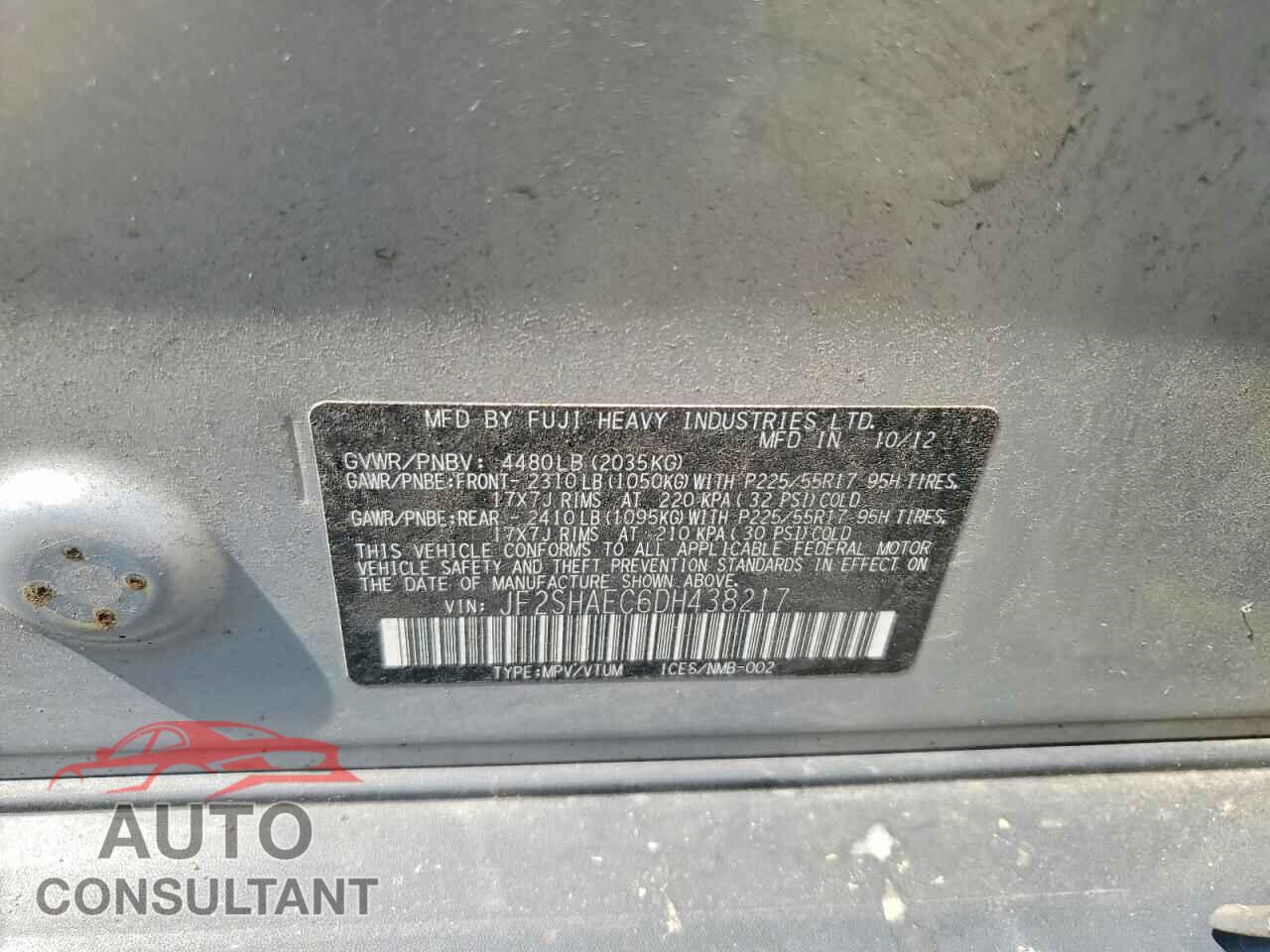 SUBARU FORESTER 2013 - JF2SHAEC6DH438217
