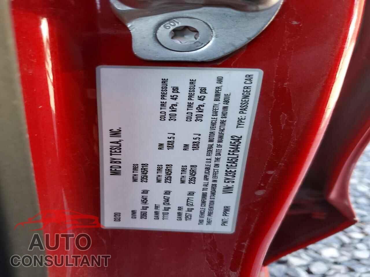 TESLA MODEL 3 2020 - 5YJ3E1EA5LF644542