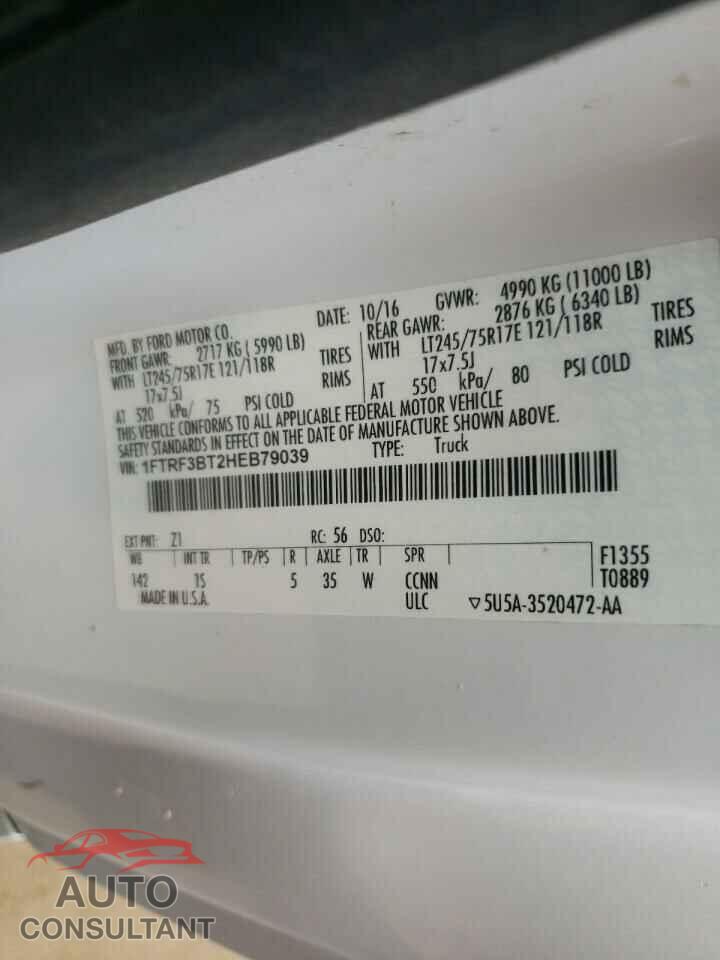 FORD F350 2017 - 1FTRF3BT2HEB79039