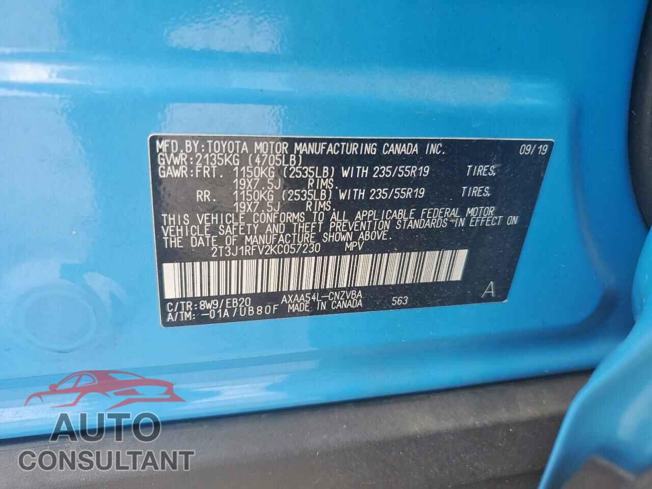 TOYOTA RAV4 2019 - 2T3J1RFV2KC057230