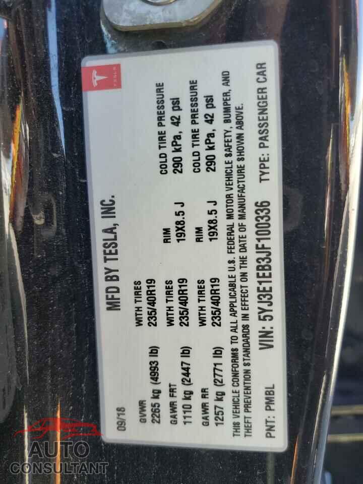 TESLA MODEL 3 2018 - 5YJ3E1EB3JF100336