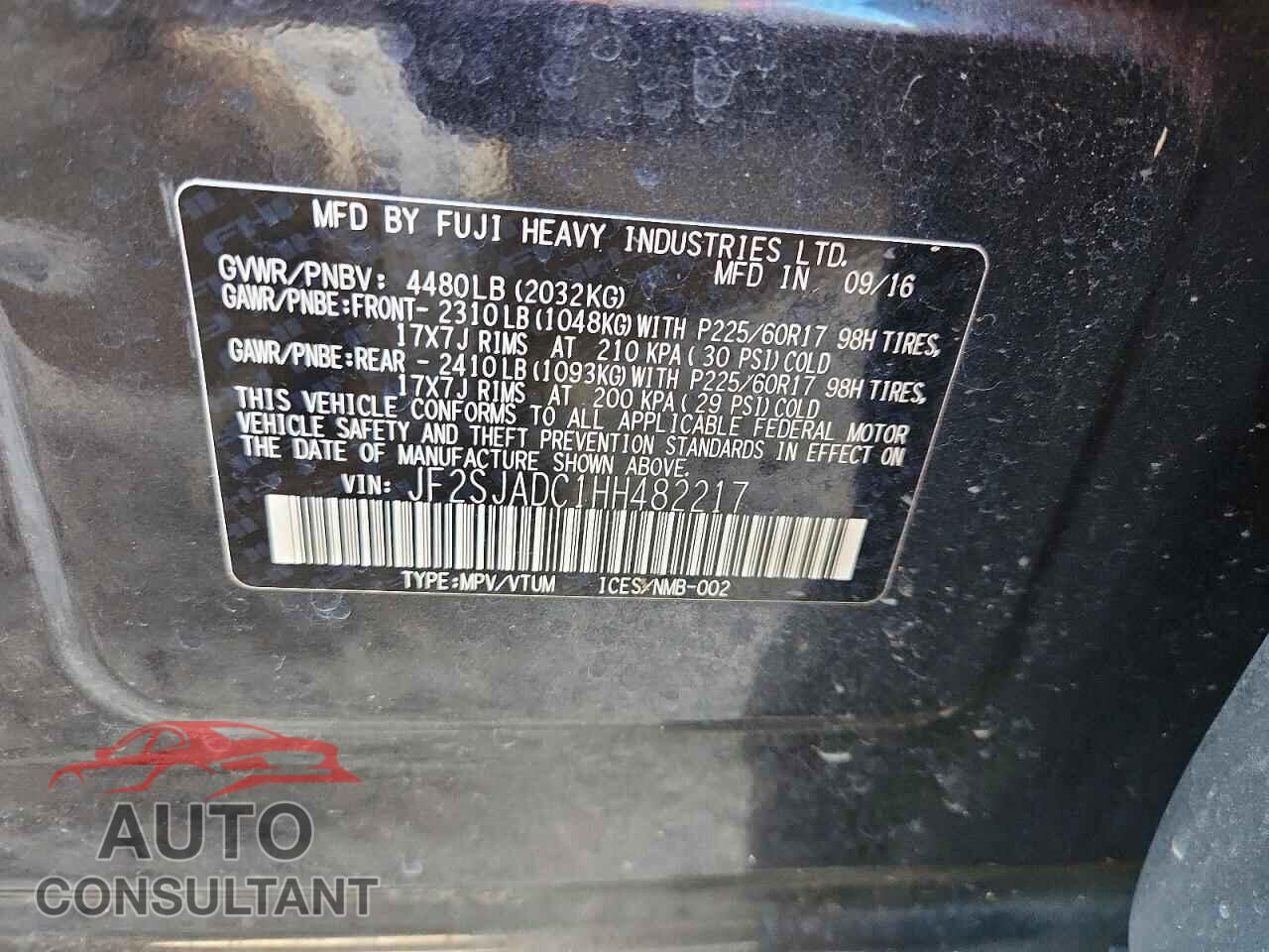 SUBARU FORESTER 2017 - JF2SJADC1HH482217