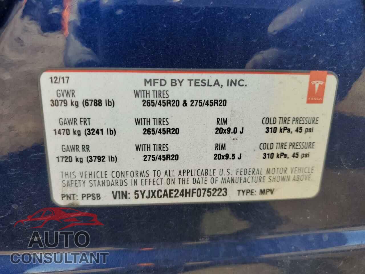 TESLA MODEL X 2017 - 5YJXCAE24HF075223