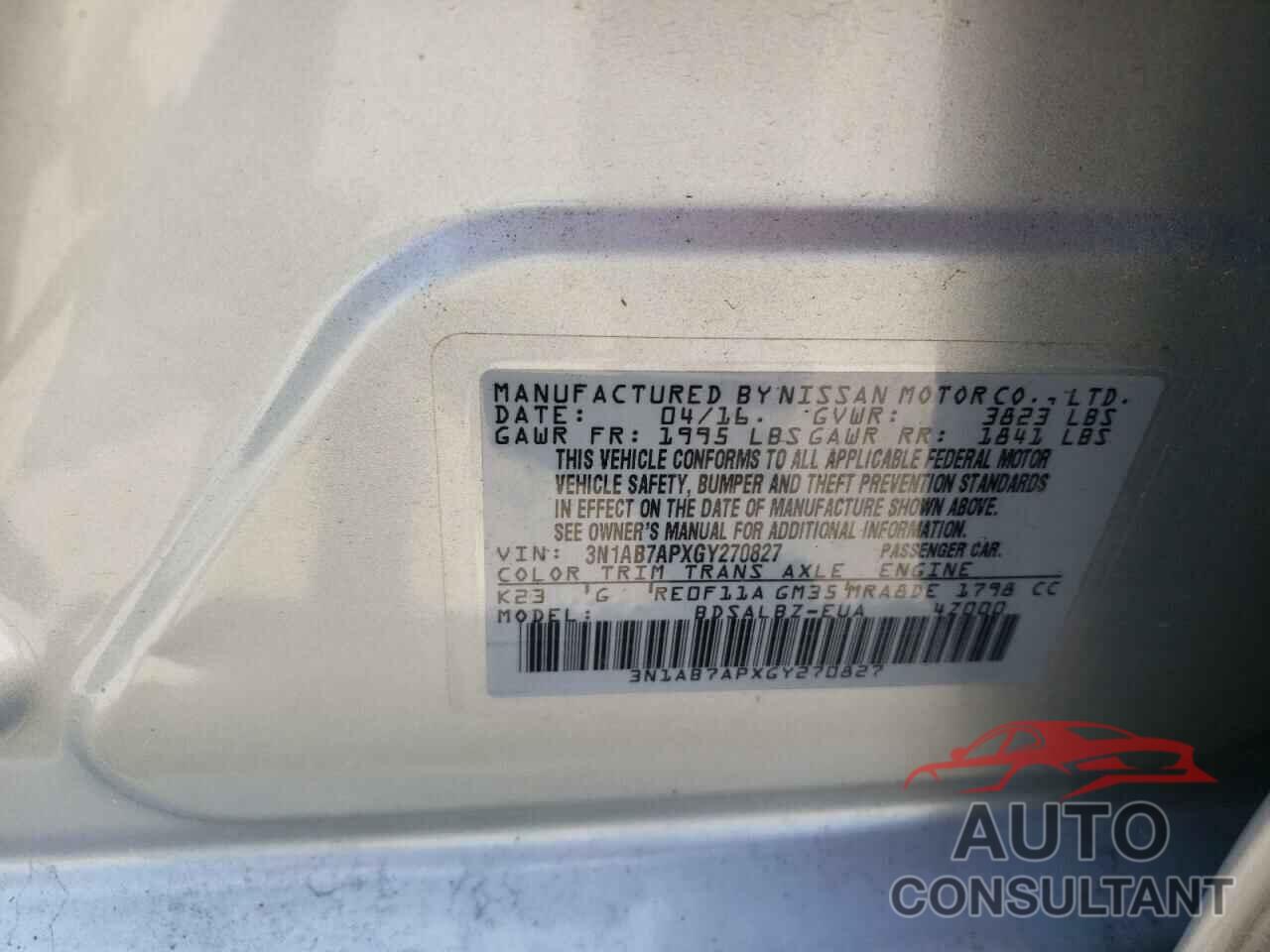 NISSAN SENTRA 2016 - 3N1AB7APXGY270827