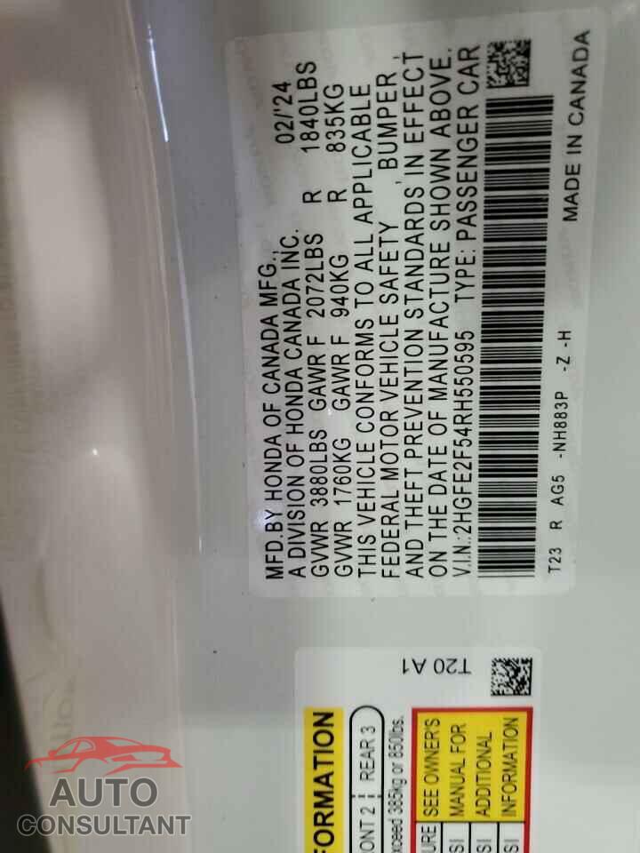 HONDA CIVIC 2024 - 2HGFE2F54RH550595