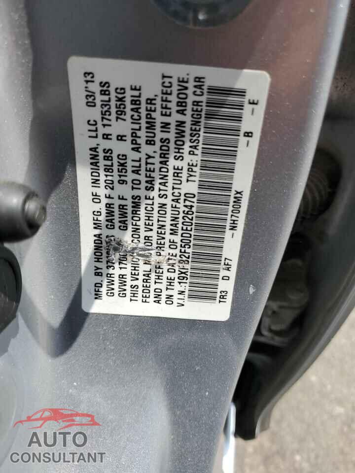 HONDA CIVIC 2013 - 19XFB2F50DE026470