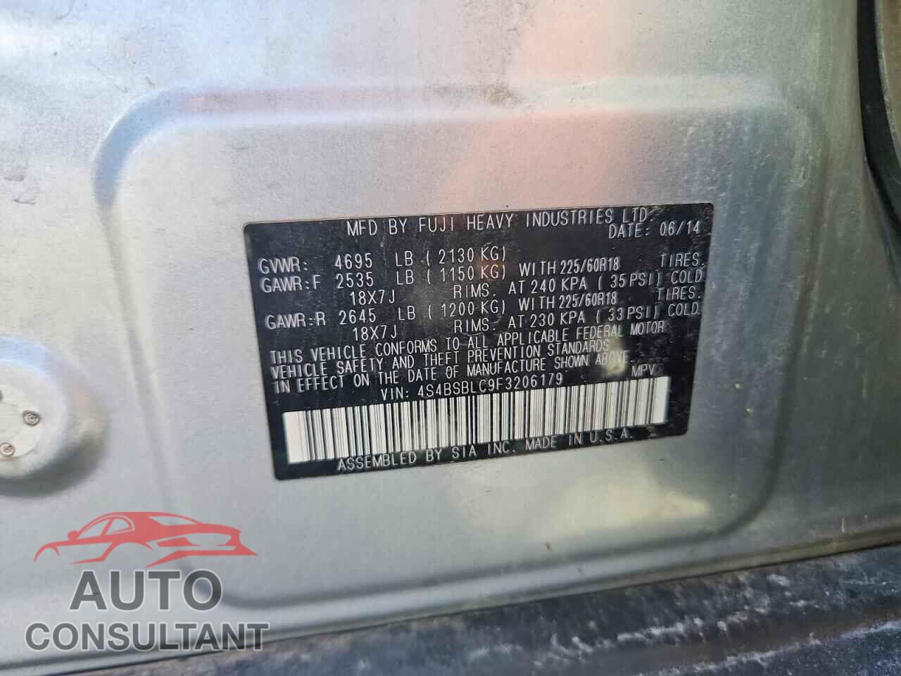 SUBARU OUTBACK 2015 - 4S4BSBLC9F3206179