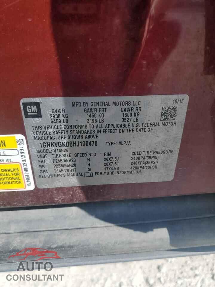 CHEVROLET TRAVERSE 2017 - 1GNKVGKD8HJ190470