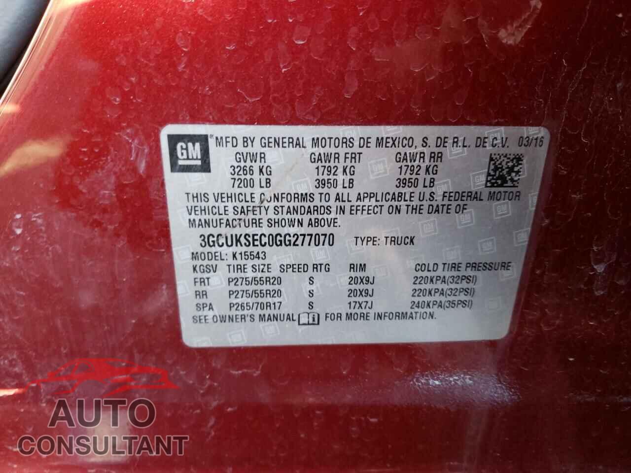 CHEVROLET SILVERADO 2016 - 3GCUKSEC0GG277070
