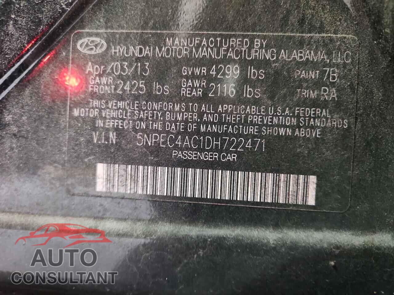 HYUNDAI SONATA 2013 - 5NPEC4AC1DH722471