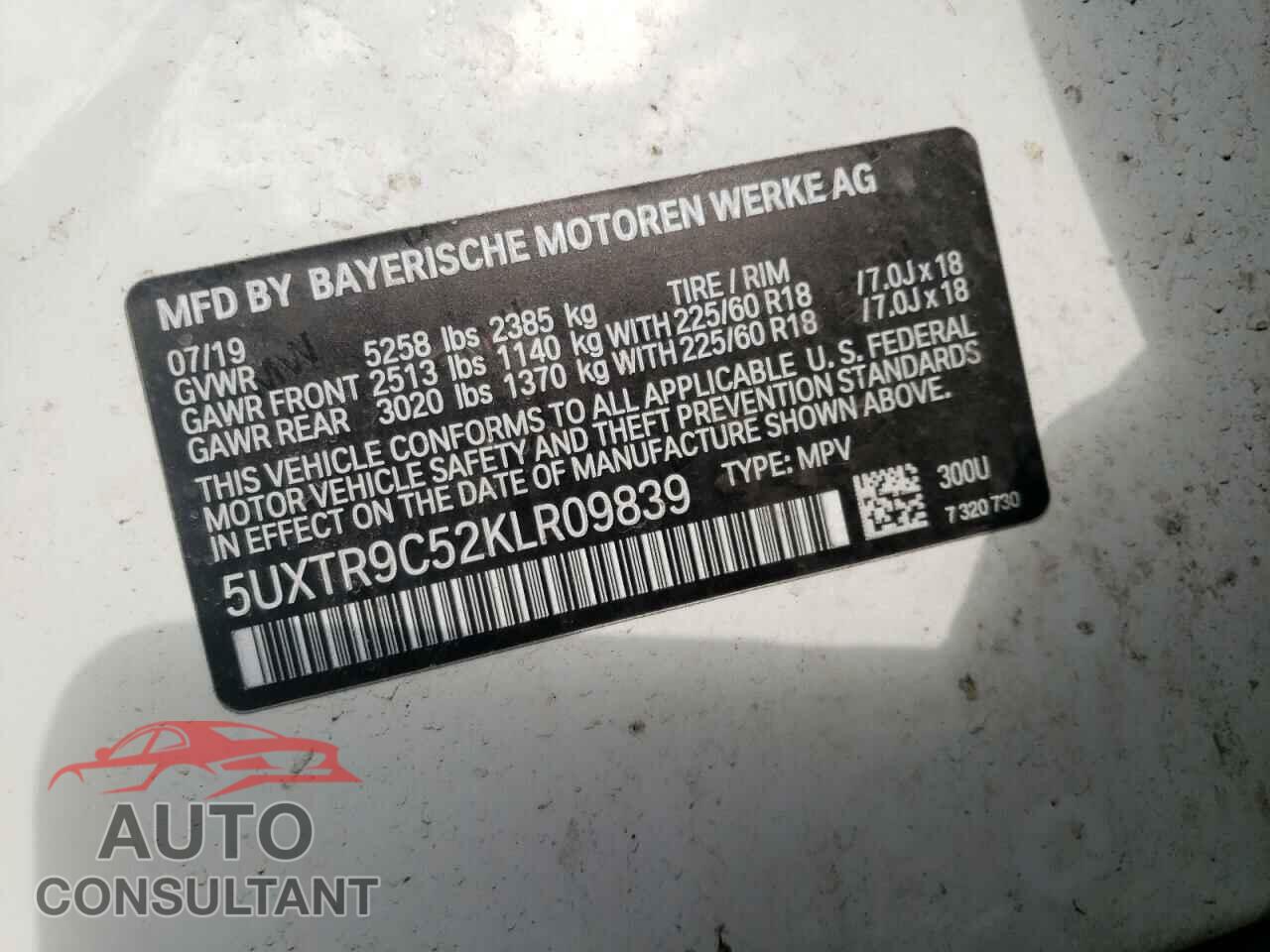 BMW X3 2019 - 5UXTR9C52KLR09839
