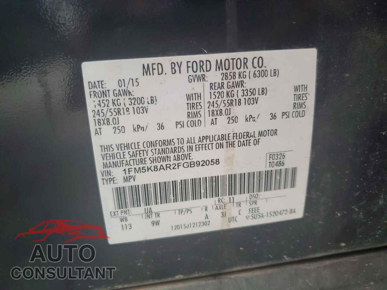 FORD EXPLORER 2015 - 1FM5K8AR2FGB92058