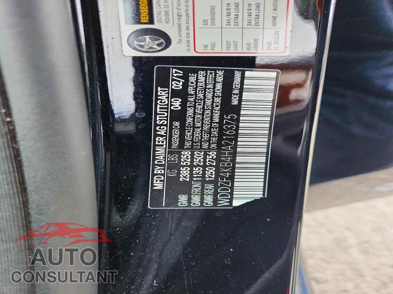MERCEDES-BENZ E-CLASS 2017 - WDDZF4KB4HA216375