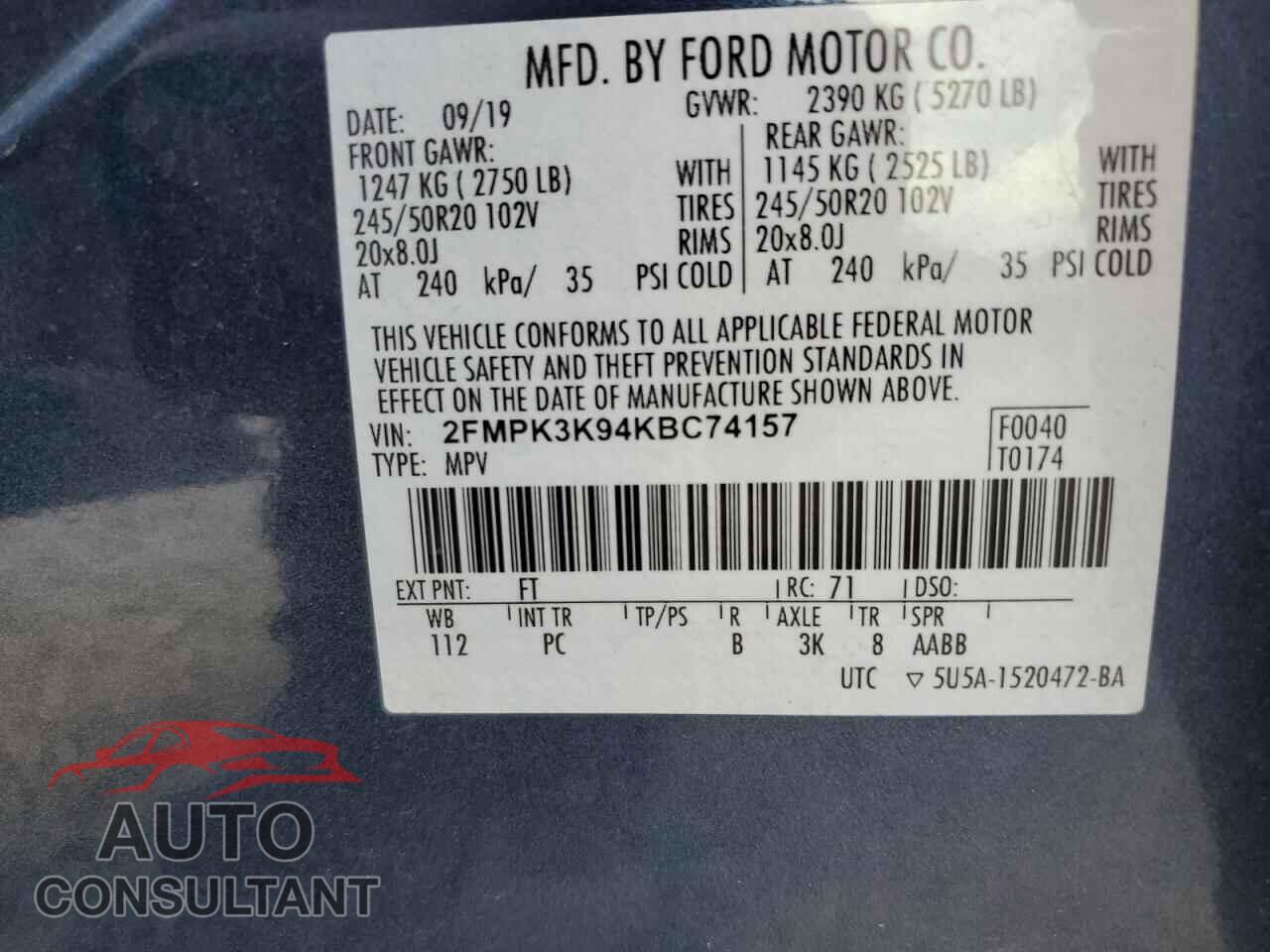FORD EDGE 2019 - 2FMPK3K94KBC74157