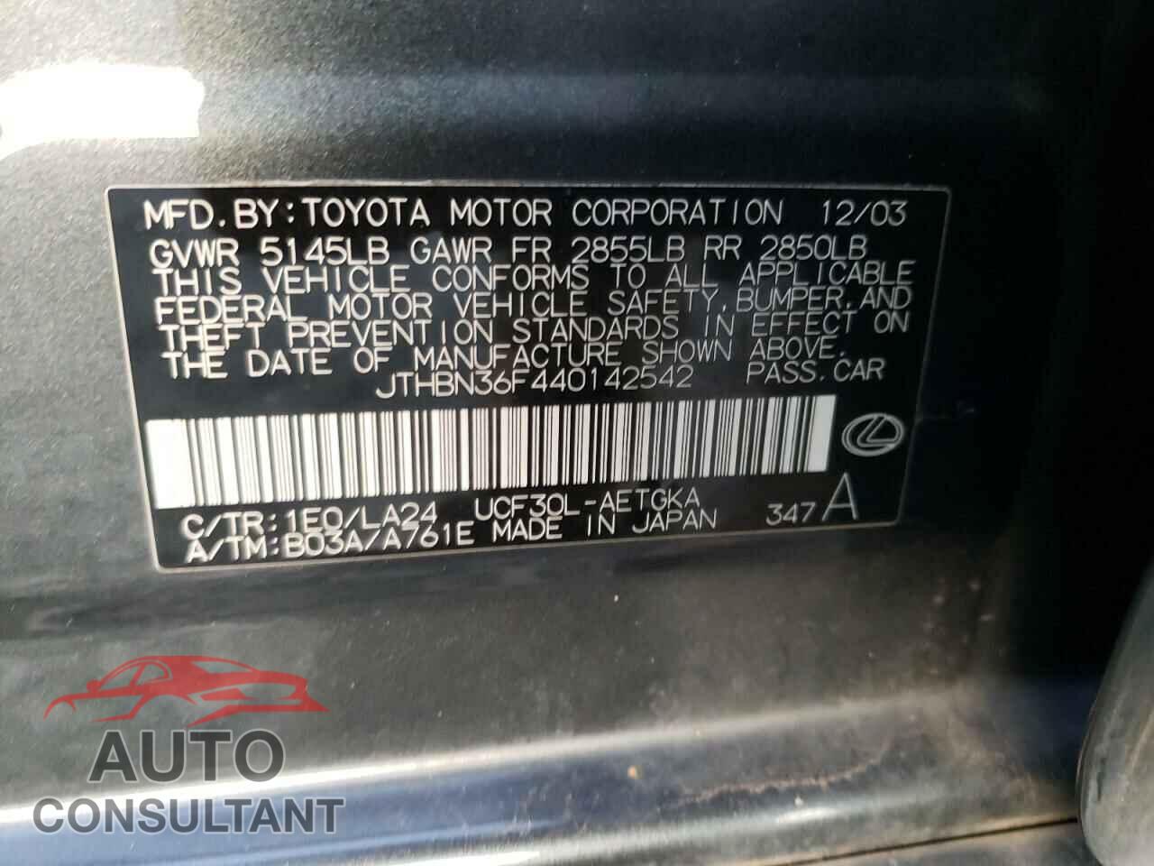 LEXUS LS430 2004 - JTHBN36F440142542