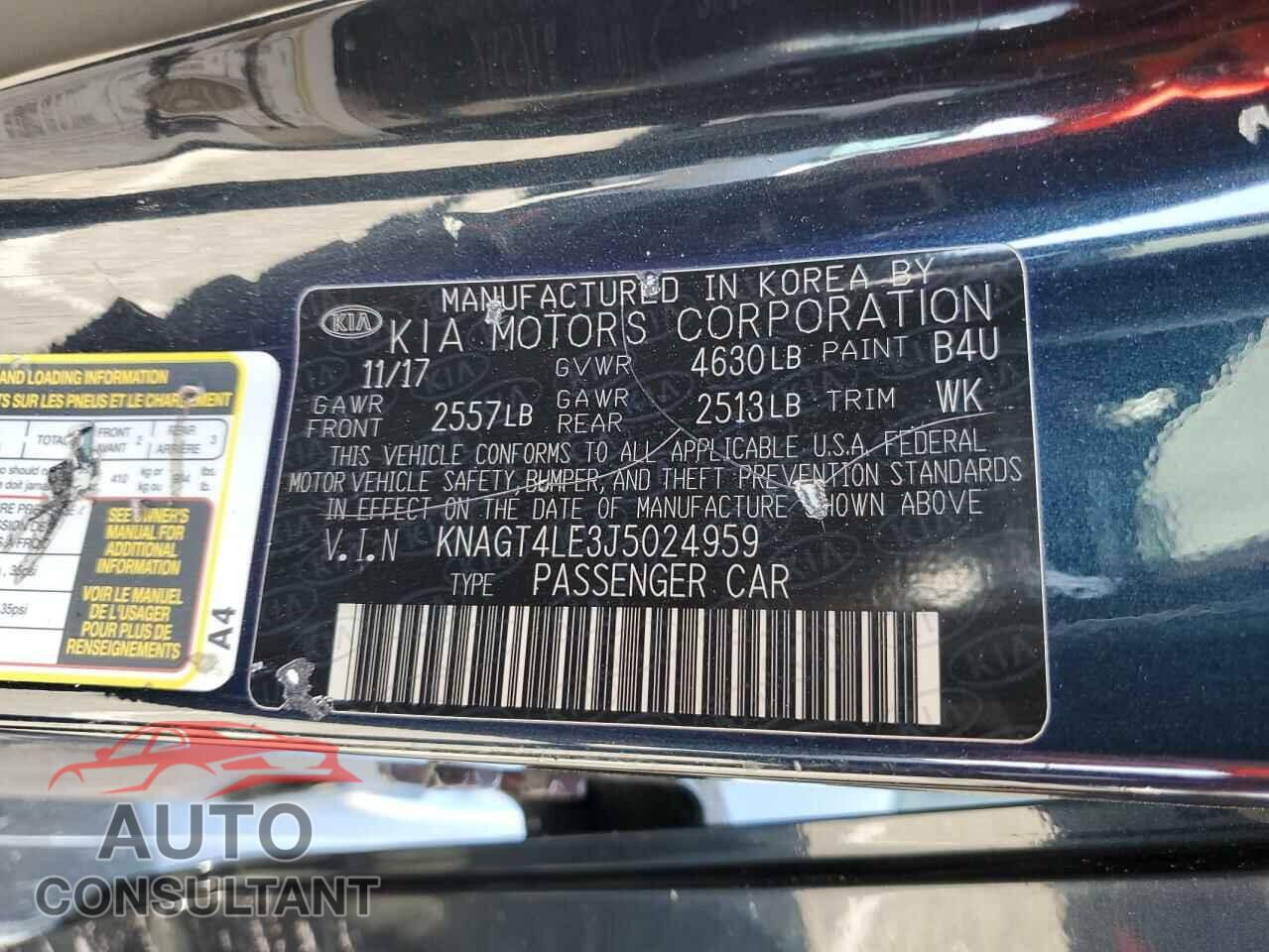 KIA OPTIMA 2018 - KNAGT4LE3J5024959