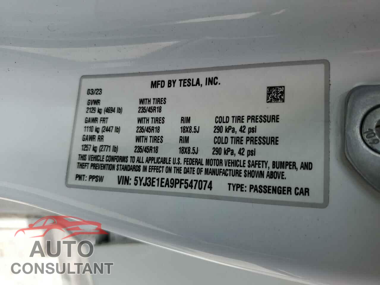 TESLA MODEL 3 2023 - 5YJ3E1EA9PF547074