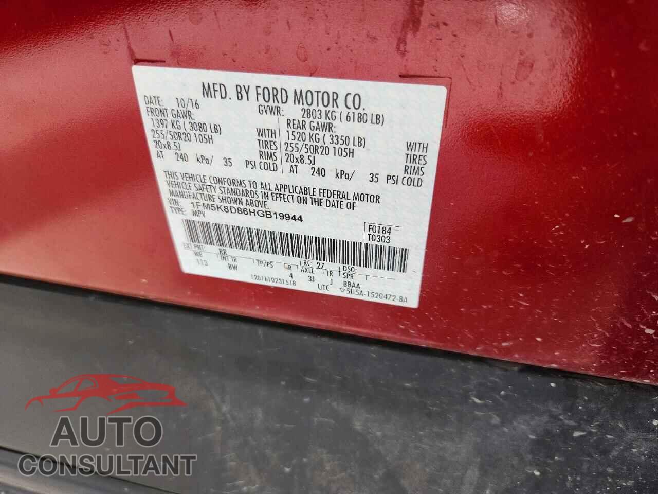 FORD EXPLORER 2017 - 1FM5K8D86HGB19944