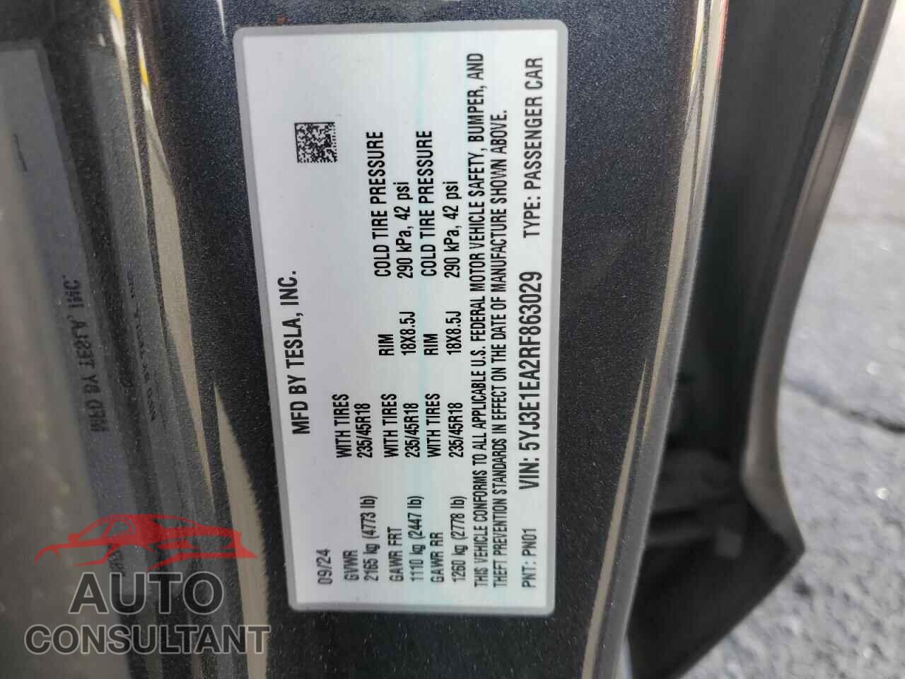 TESLA MODEL 3 2024 - 5YJ3E1EA2RF863029