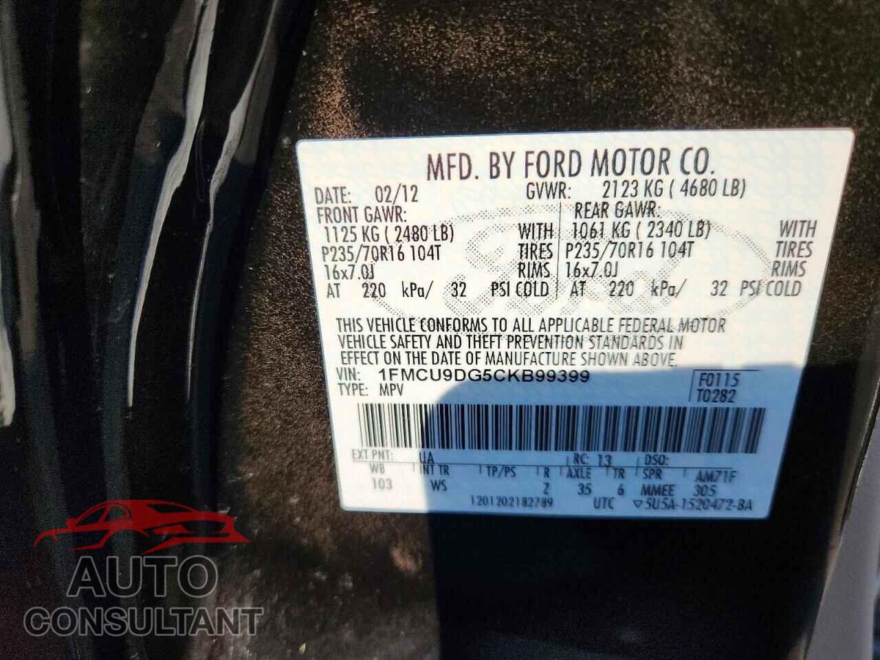 FORD ESCAPE 2012 - 1FMCU9DG5CKB99399
