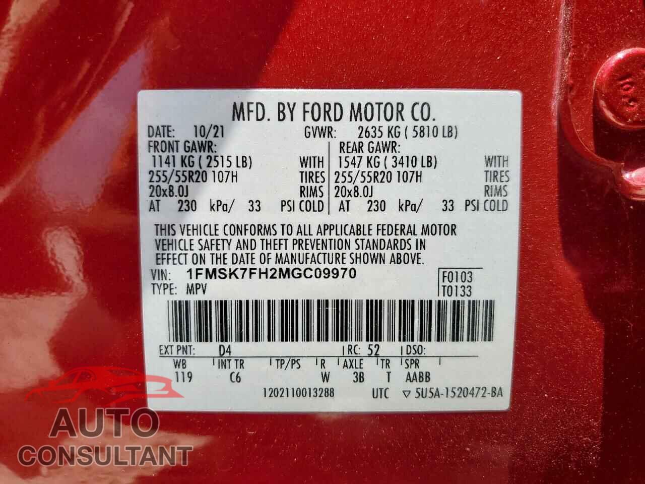 FORD EXPLORER 2021 - 1FMSK7FH2MGC09970